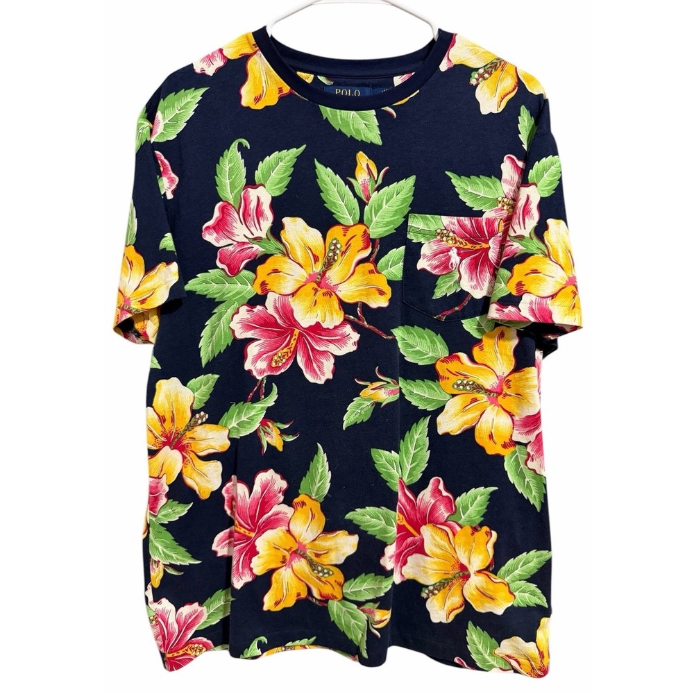 Polo Ralph Lauren Classic Fit Floral Hawaiian Pocket Tee Shirt Men's Size Medium